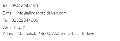 Alinda Hotel Dalyan telefon numaralar, faks, e-mail, posta adresi ve iletiim bilgileri